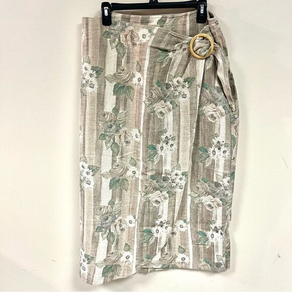 Vintage express linen floral print wrap skirt. Size 13/14 - Picture 1 of 8